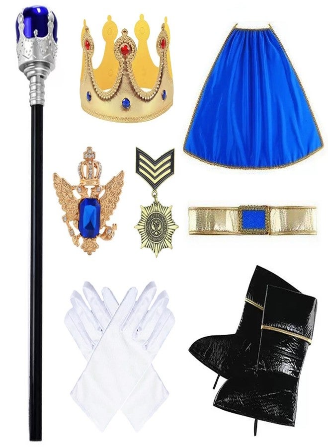Akokvlar 9 Pcs Prince Charming Costume for Boys Medieval Royal King Outfits for Kids (Blue, 7-8 Years) - Image 3